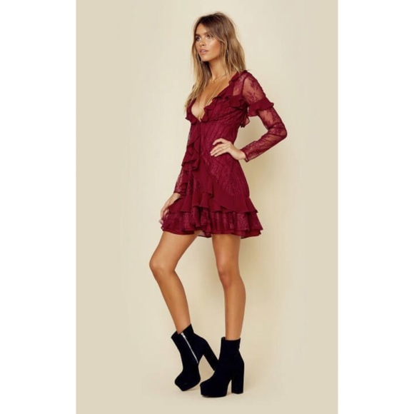 Sold FL&L Party Lace Daphne Mini Dress Bordeaux - Picture 2 of 6